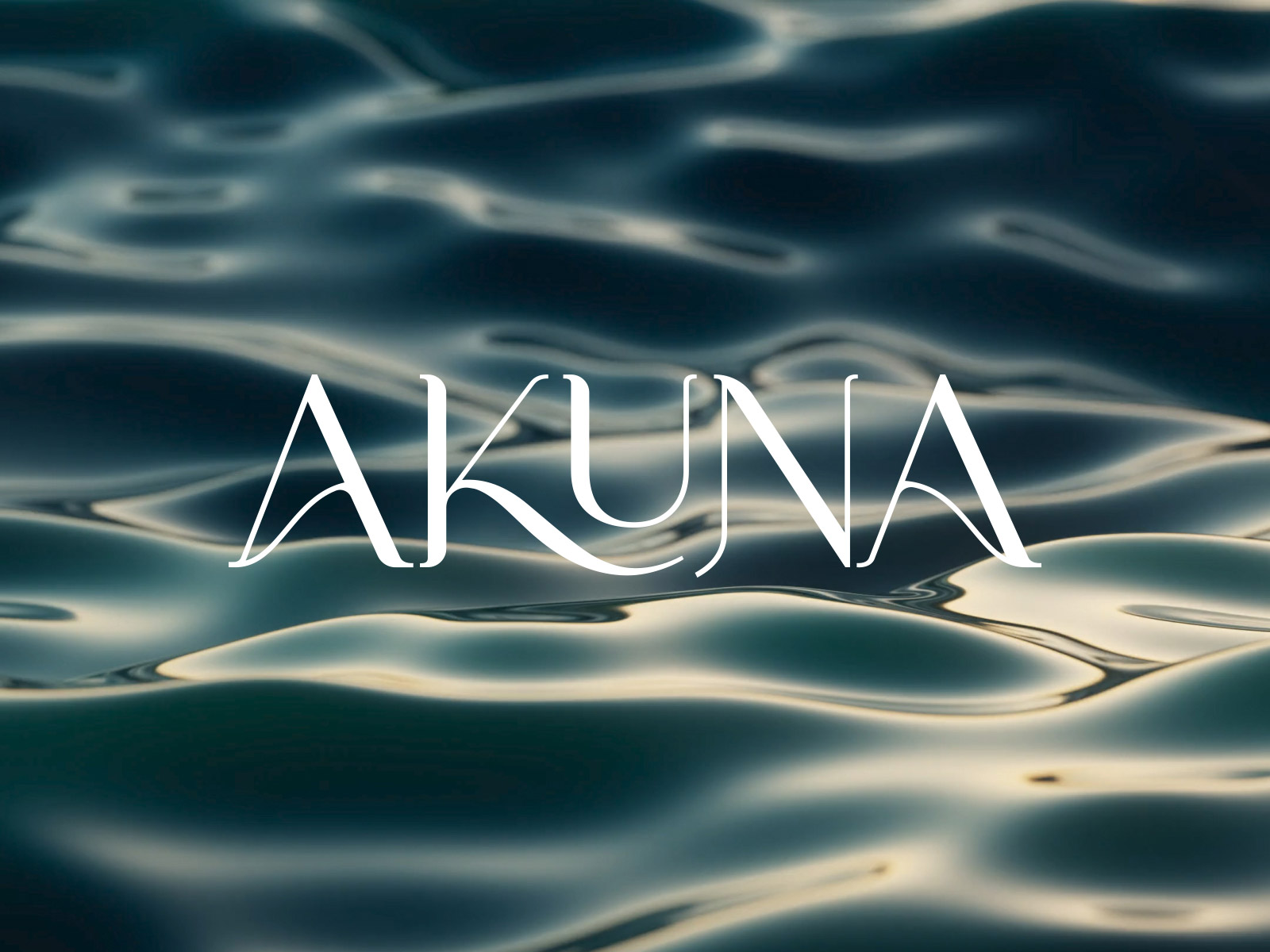 Akuna Restaurant brand identity featuring fluid typography over a water-inspired background, designed by Social F+B for Le Méridien HCHC City.