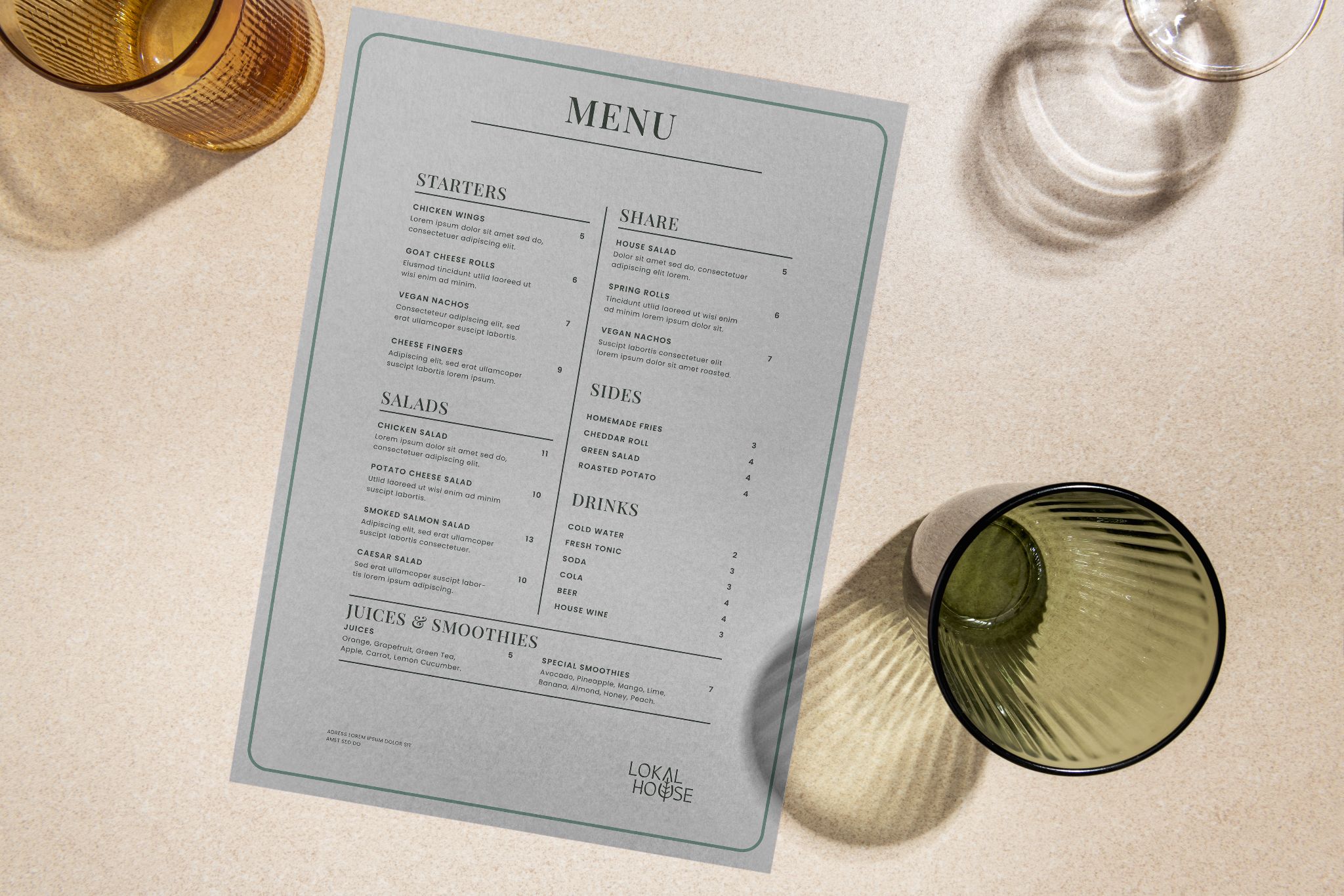 Flat lay menu mockup for Lokal House Voco Hotel