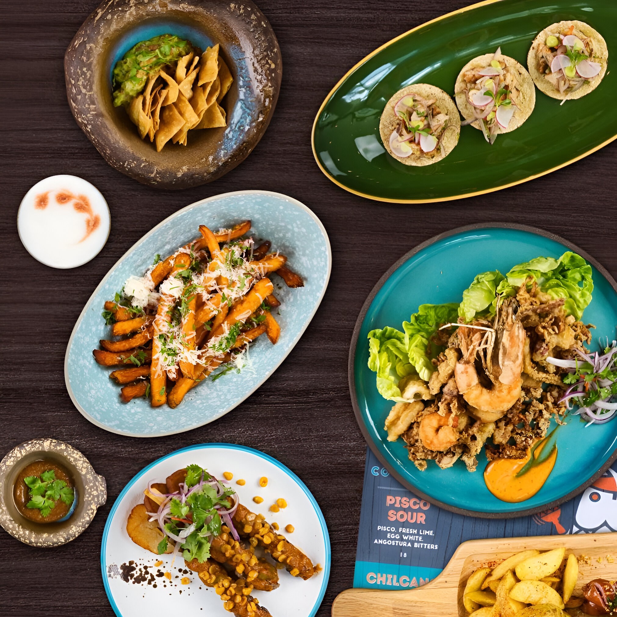 Image of peruvian food from Tono Cevicheria taken on a flatlay angle